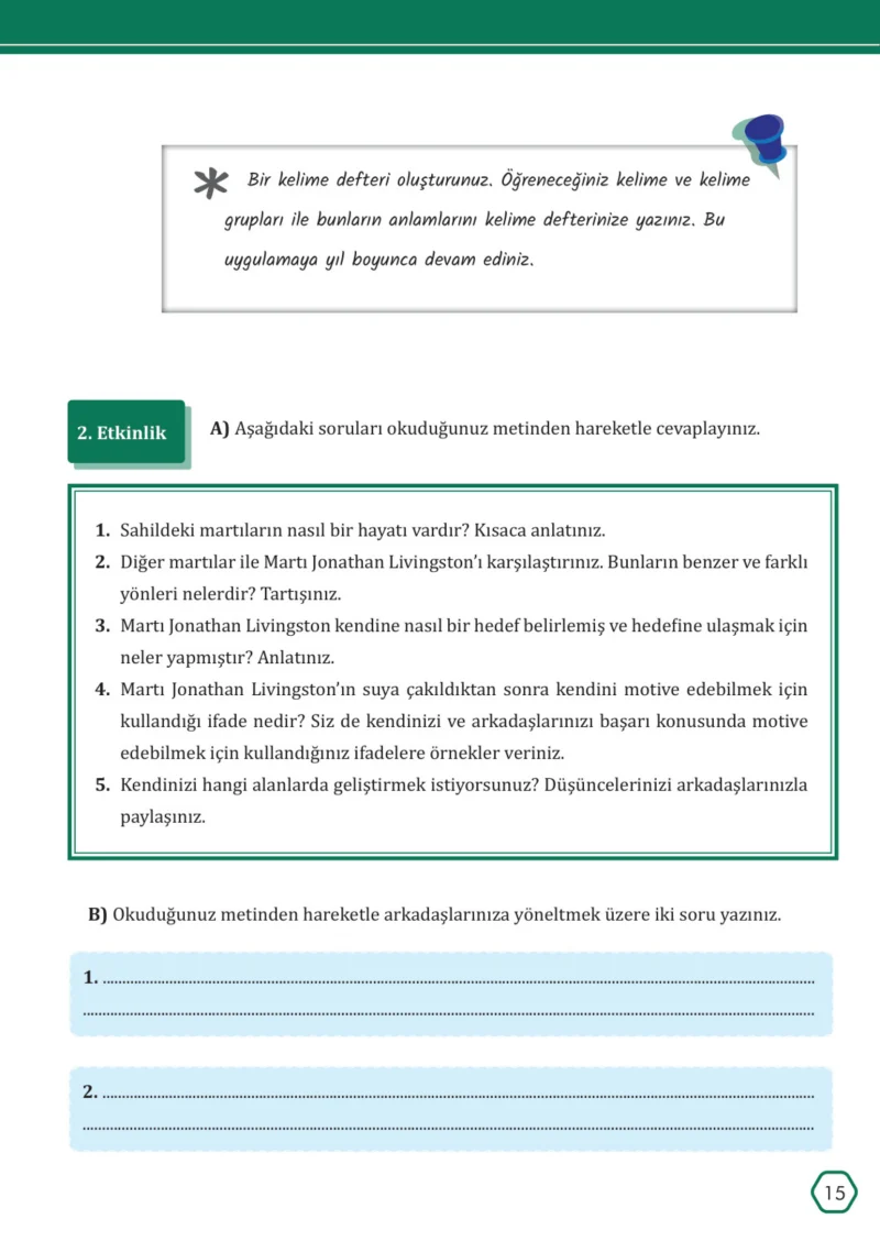 7. Sınıf Türkçe Ders Kitabı Cevapları Meb Yayınları Sayfa 15