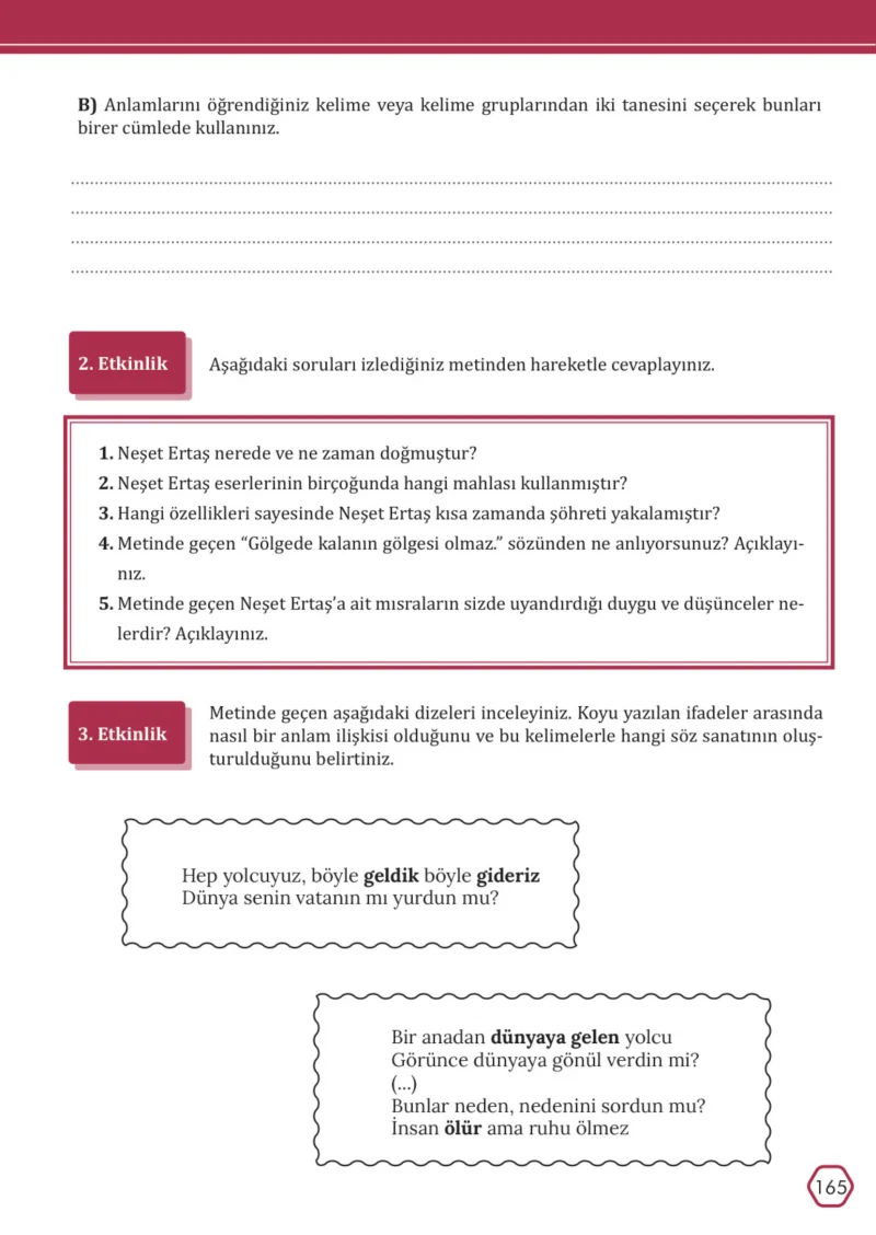 7. Sınıf Türkçe Ders Kitabı Cevapları Meb Yayınları Sayfa 165
