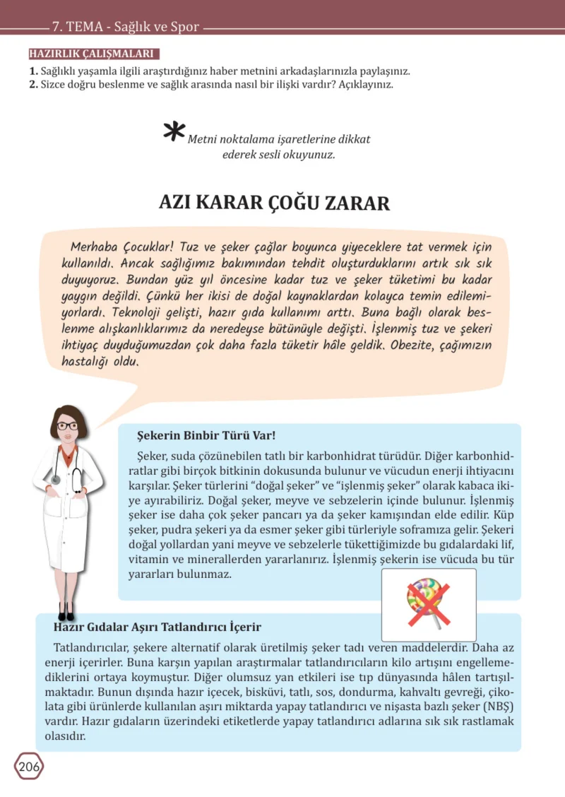 7. Sınıf Türkçe Ders Kitabı Cevapları Meb Yayınları Sayfa 206