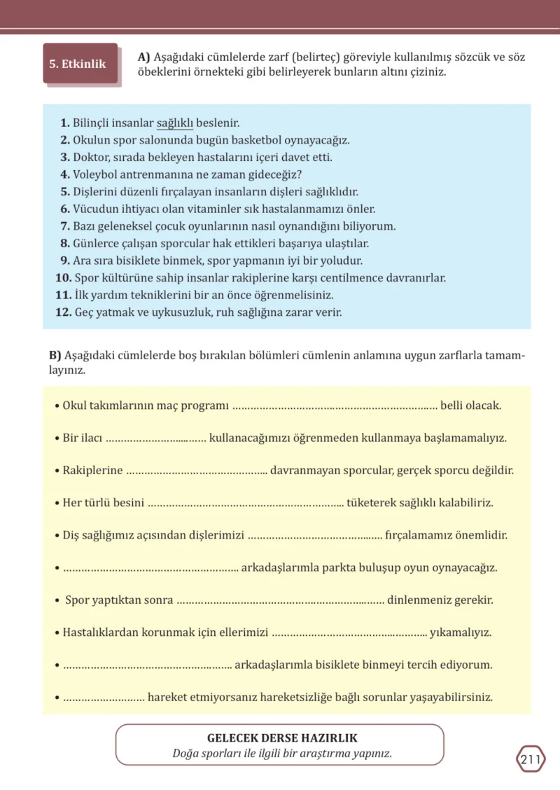 7. Sınıf Türkçe Ders Kitabı Cevapları Meb Yayınları Sayfa 211