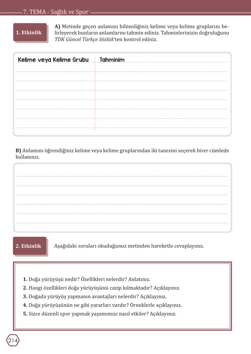 7. Sınıf Türkçe Ders Kitabı Cevapları Meb Yayınları Sayfa 214