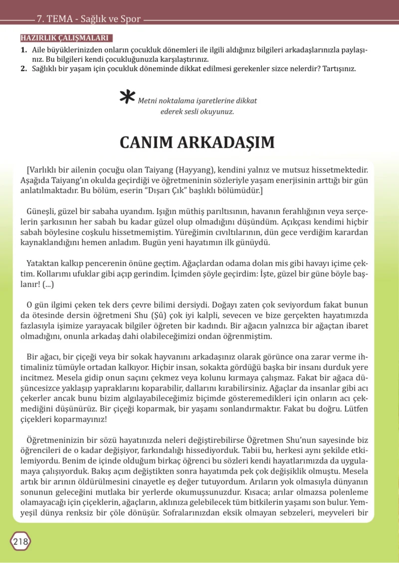 7. Sınıf Türkçe Ders Kitabı Cevapları Meb Yayınları Sayfa 218