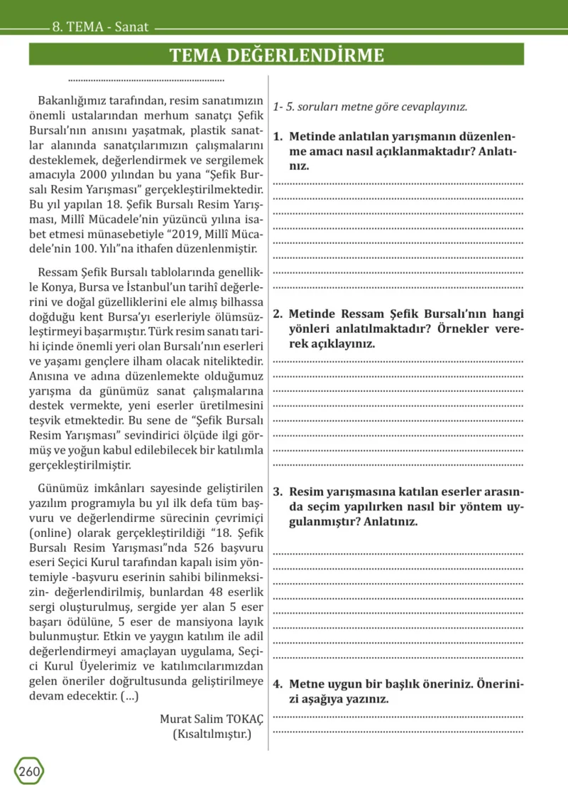 7. Sınıf Türkçe Ders Kitabı Cevapları Meb Yayınları Sayfa 260