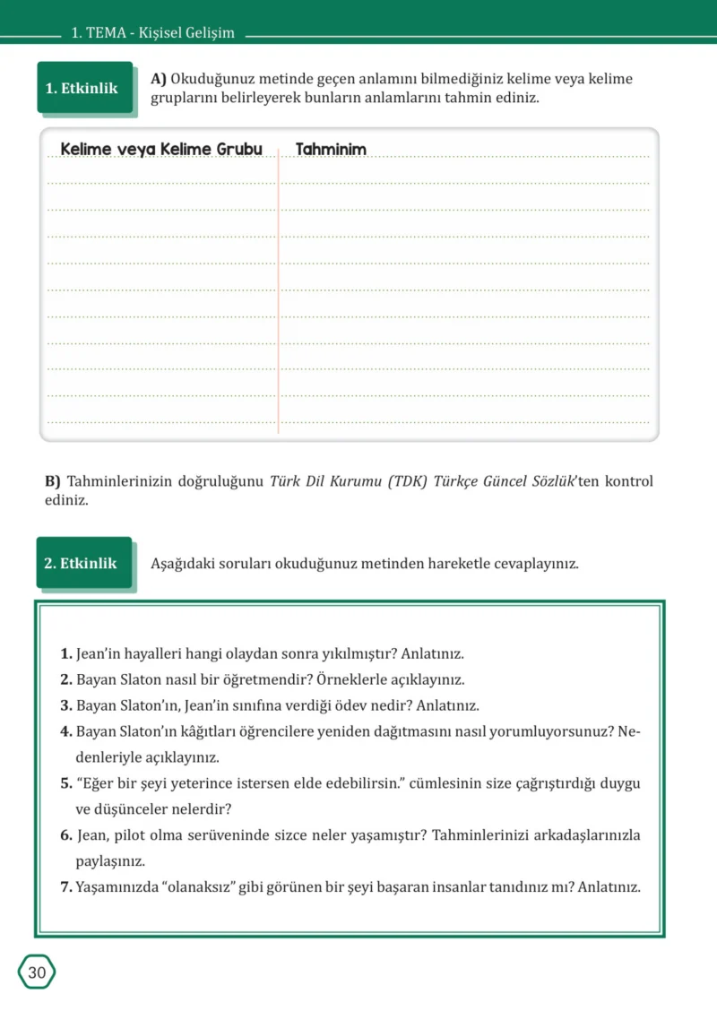 7. Sınıf Türkçe Ders Kitabı Cevapları Meb Yayınları Sayfa 30