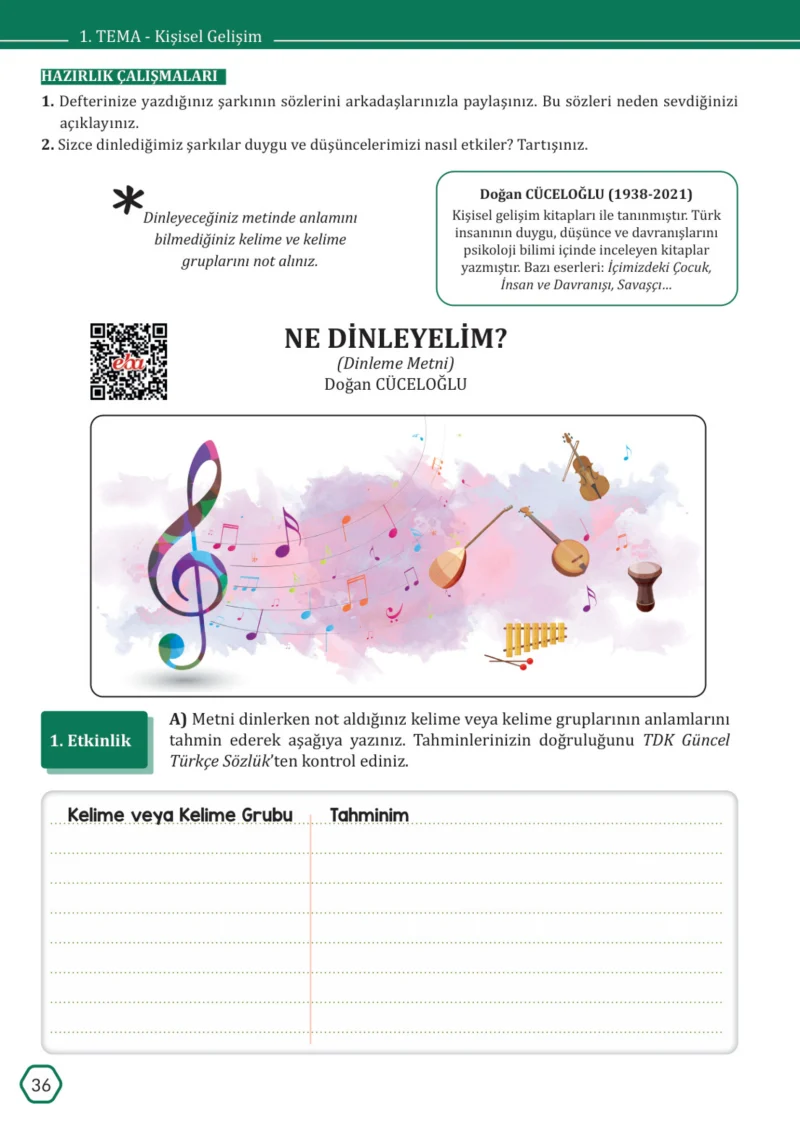 7. Sınıf Türkçe Ders Kitabı Cevapları Meb Yayınları Sayfa 36