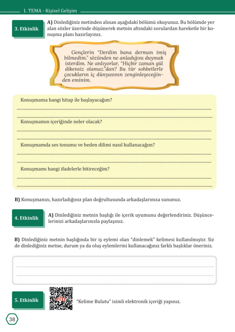 7. Sınıf Türkçe Ders Kitabı Cevapları Meb Yayınları Sayfa 38