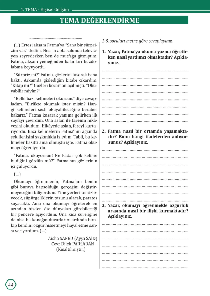 7. Sınıf Türkçe Ders Kitabı Cevapları Meb Yayınları Sayfa 44