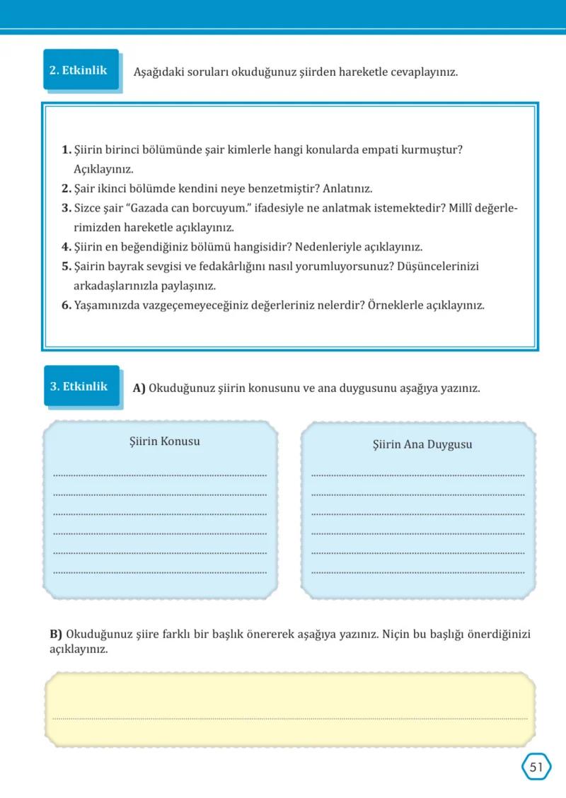 7. Sınıf Türkçe Ders Kitabı Cevapları Meb Yayınları Sayfa 51