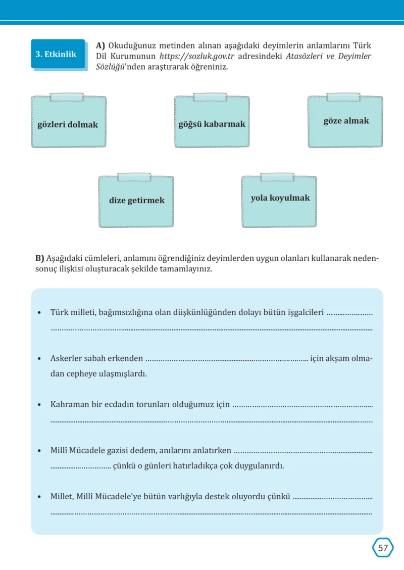 7. Sınıf Türkçe Ders Kitabı Cevapları Meb Yayınları Sayfa 57