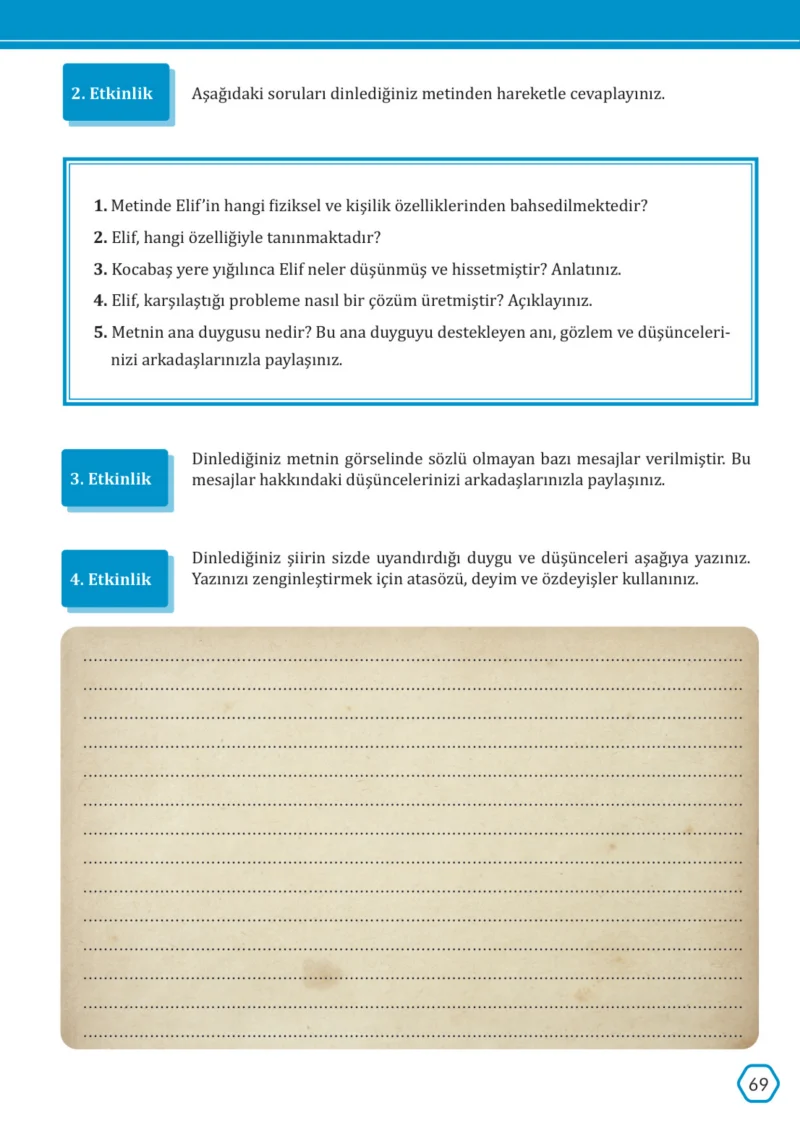 7. Sınıf Türkçe Ders Kitabı Cevapları Meb Yayınları Sayfa 69