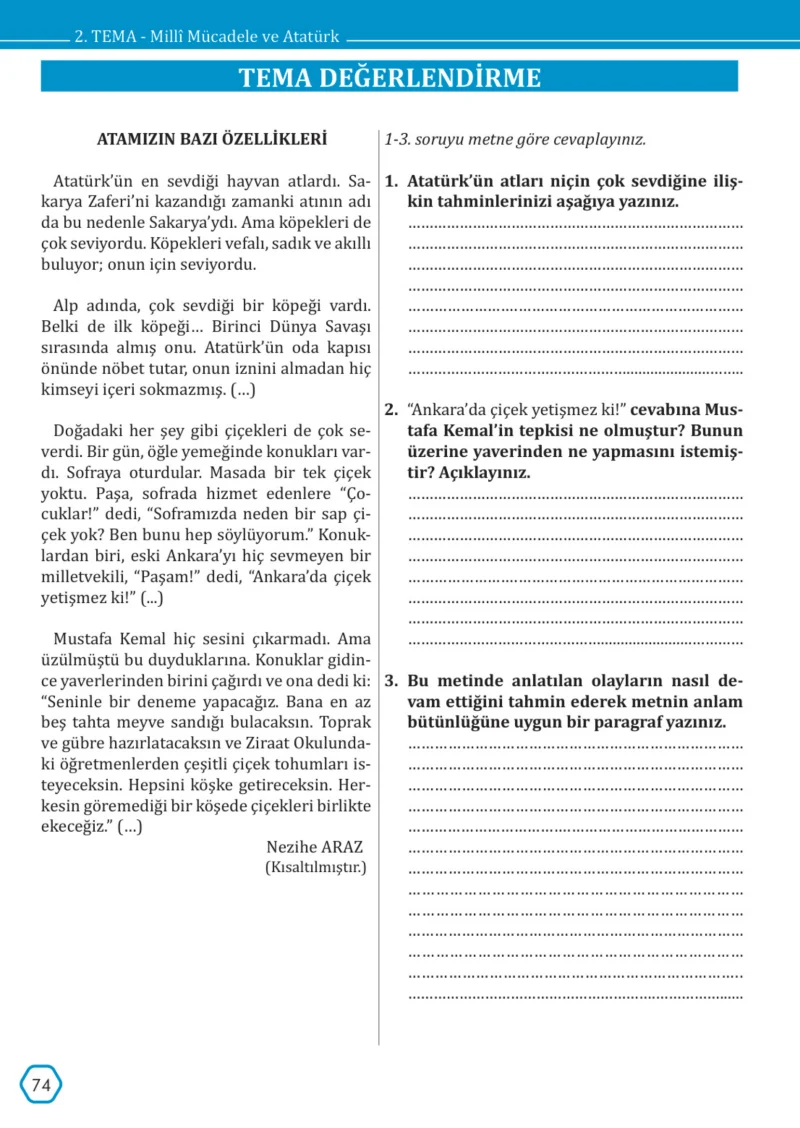 7. Sınıf Türkçe Ders Kitabı Cevapları Meb Yayınları Sayfa 74