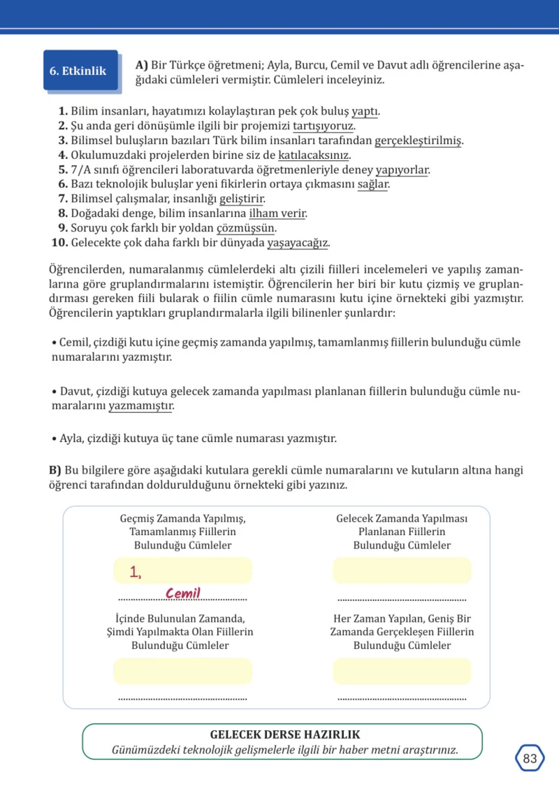 7. Sınıf Türkçe Ders Kitabı Cevapları Meb Yayınları Sayfa 83
