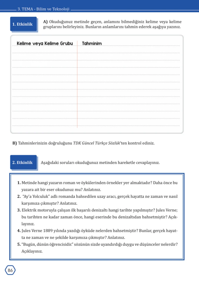 7. Sınıf Türkçe Ders Kitabı Cevapları Meb Yayınları Sayfa 86