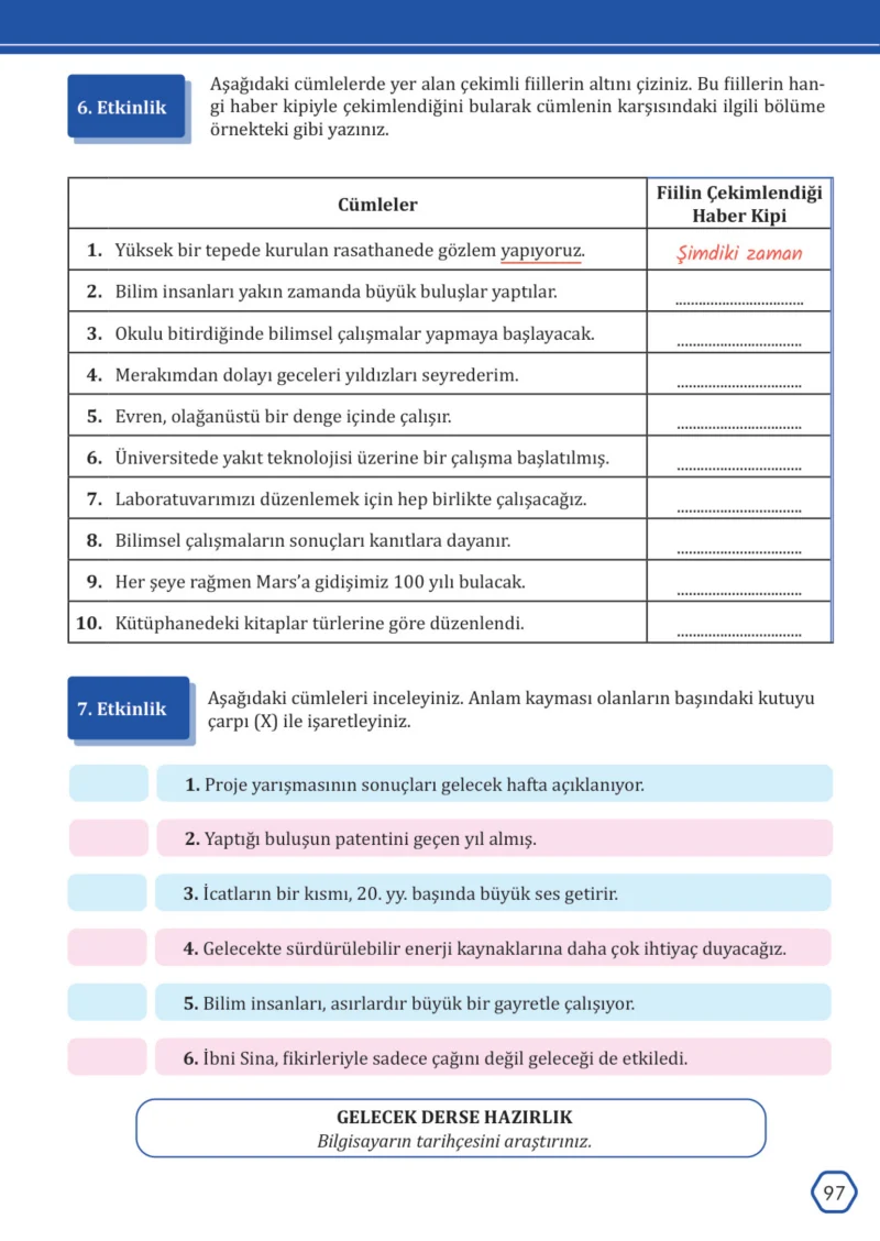 7. Sınıf Türkçe Ders Kitabı Cevapları Meb Yayınları Sayfa 97
