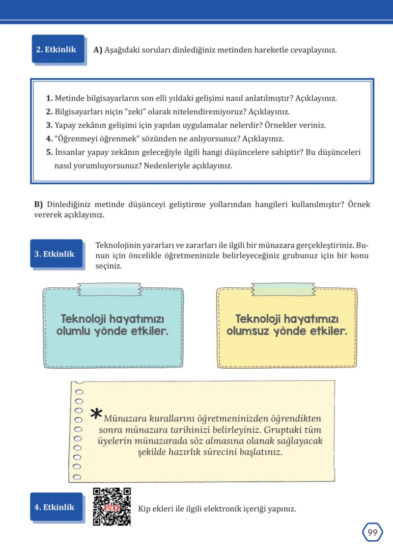 7. Sınıf Türkçe Ders Kitabı Cevapları Meb Yayınları Sayfa 99