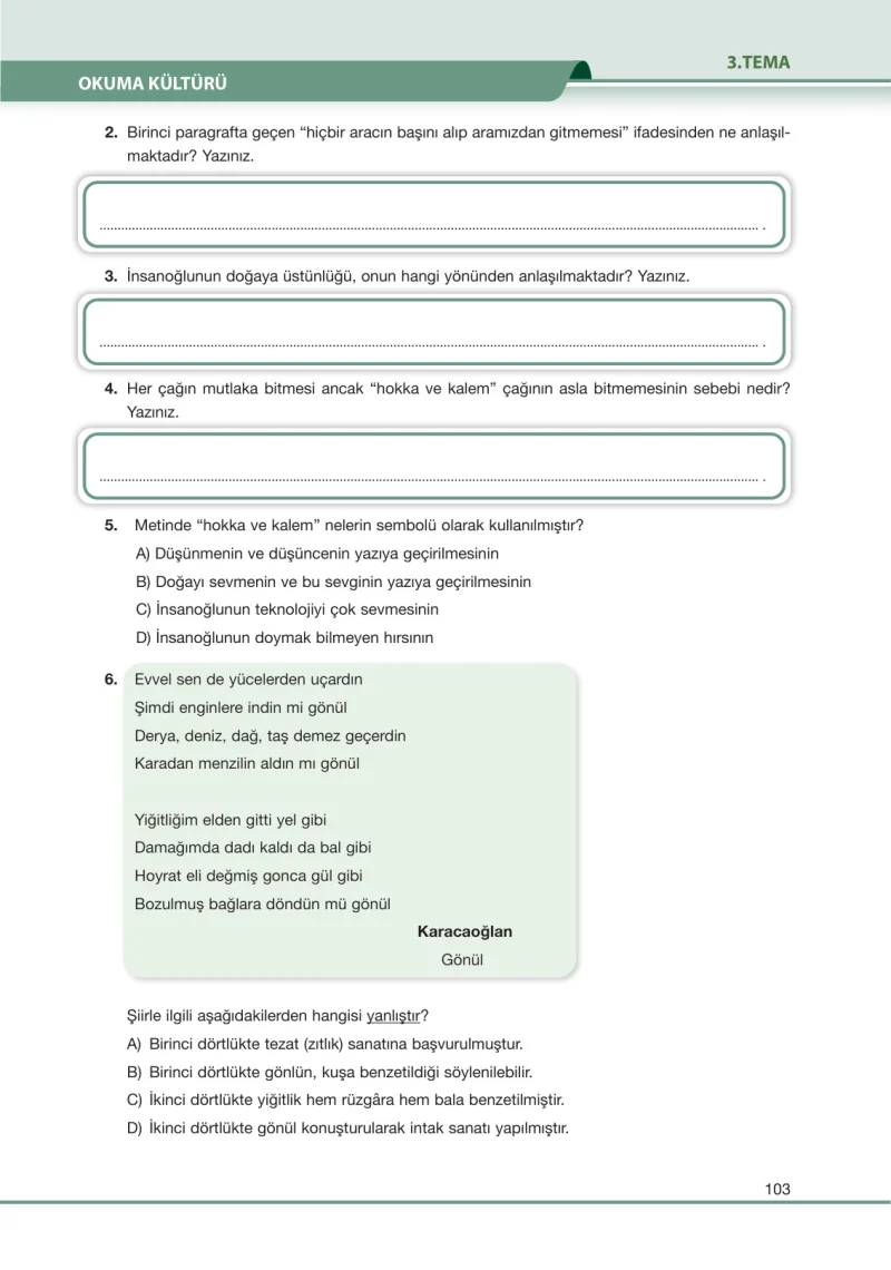 7. Sınıf Türkçe Ders Kitabı Cevapları Özgün Yayınları Sayfa 103