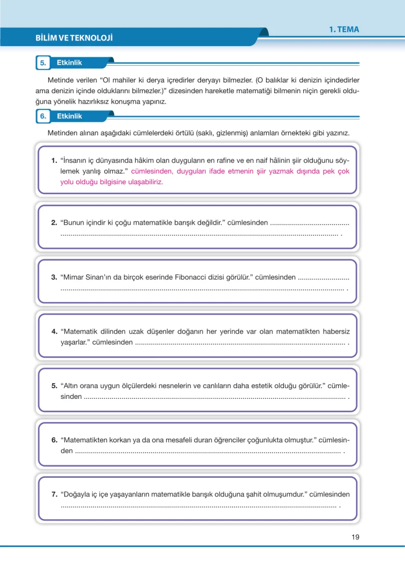 7. Sınıf Türkçe Ders Kitabı Cevapları Özgün Yayınları Sayfa 19
