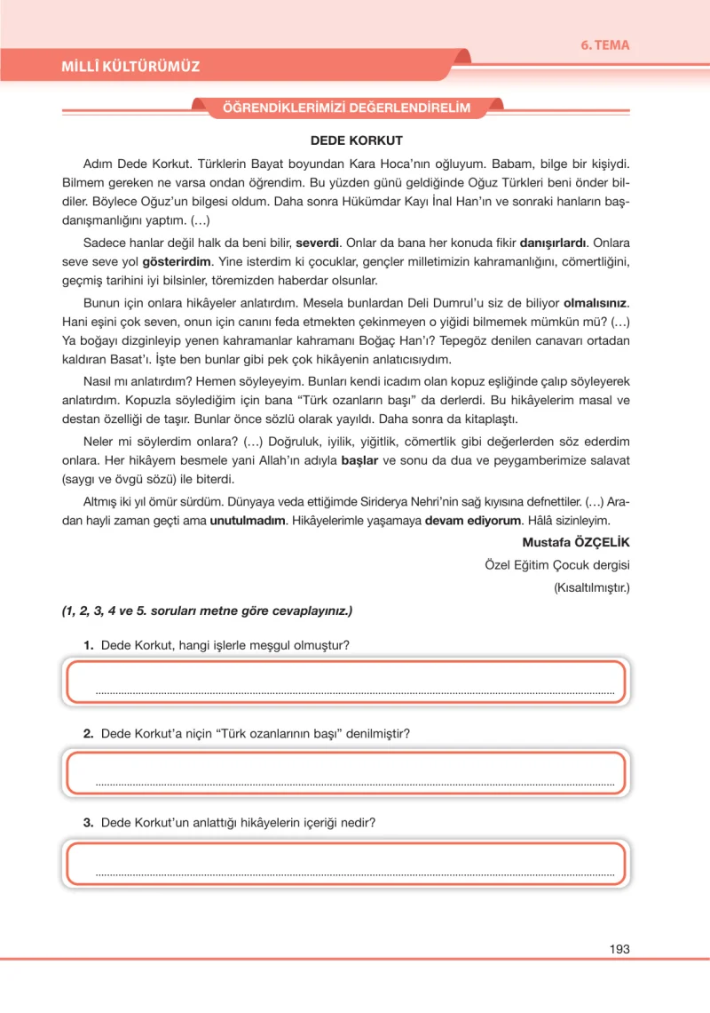 7. Sınıf Türkçe Ders Kitabı Cevapları Özgün Yayınları Sayfa 193