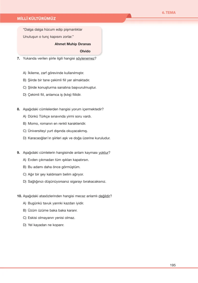 7. Sınıf Türkçe Ders Kitabı Cevapları Özgün Yayınları Sayfa 195