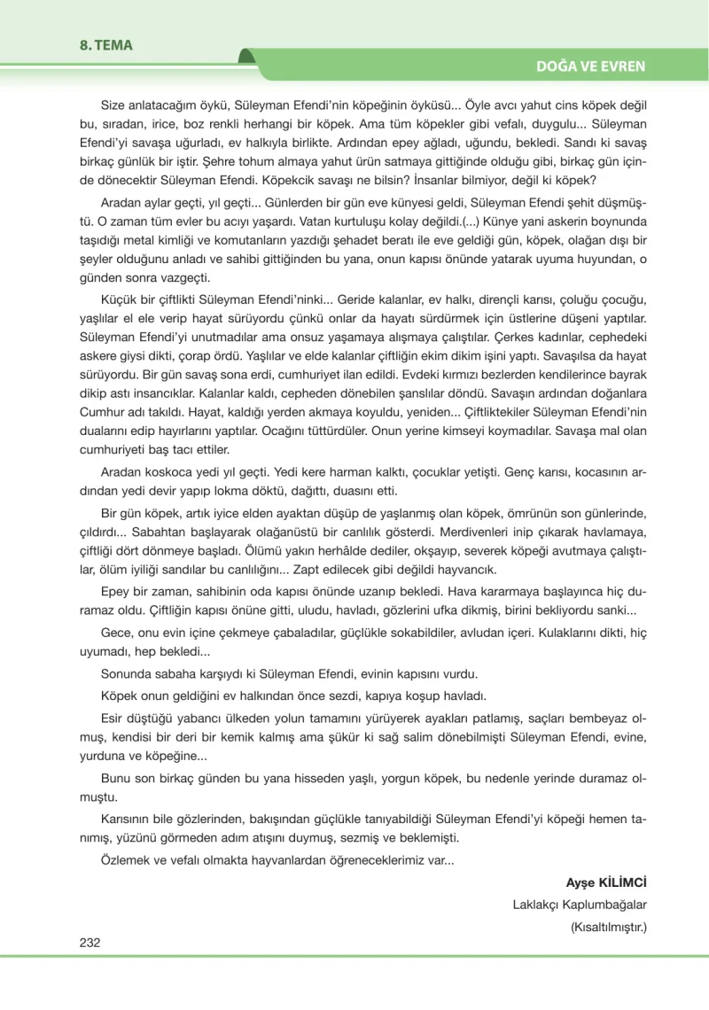 7. Sınıf Türkçe Ders Kitabı Cevapları Özgün Yayınları Sayfa 232