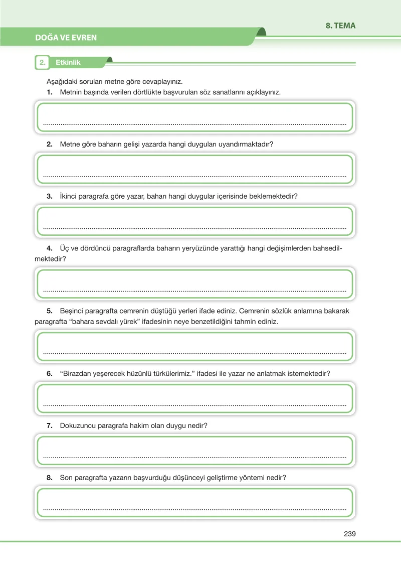 7. Sınıf Türkçe Ders Kitabı Cevapları Özgün Yayınları Sayfa 239