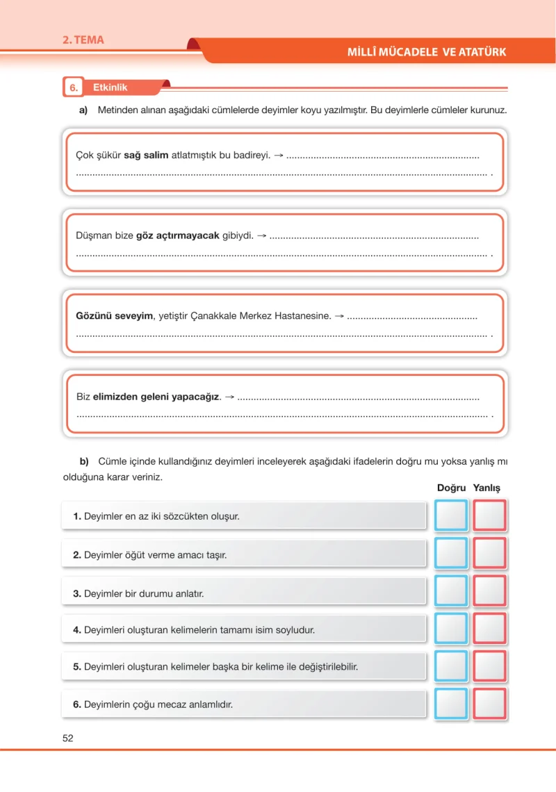 7. Sınıf Türkçe Ders Kitabı Cevapları Özgün Yayınları Sayfa 52
