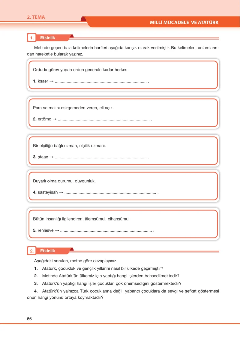 7. Sınıf Türkçe Ders Kitabı Cevapları Özgün Yayınları Sayfa 66