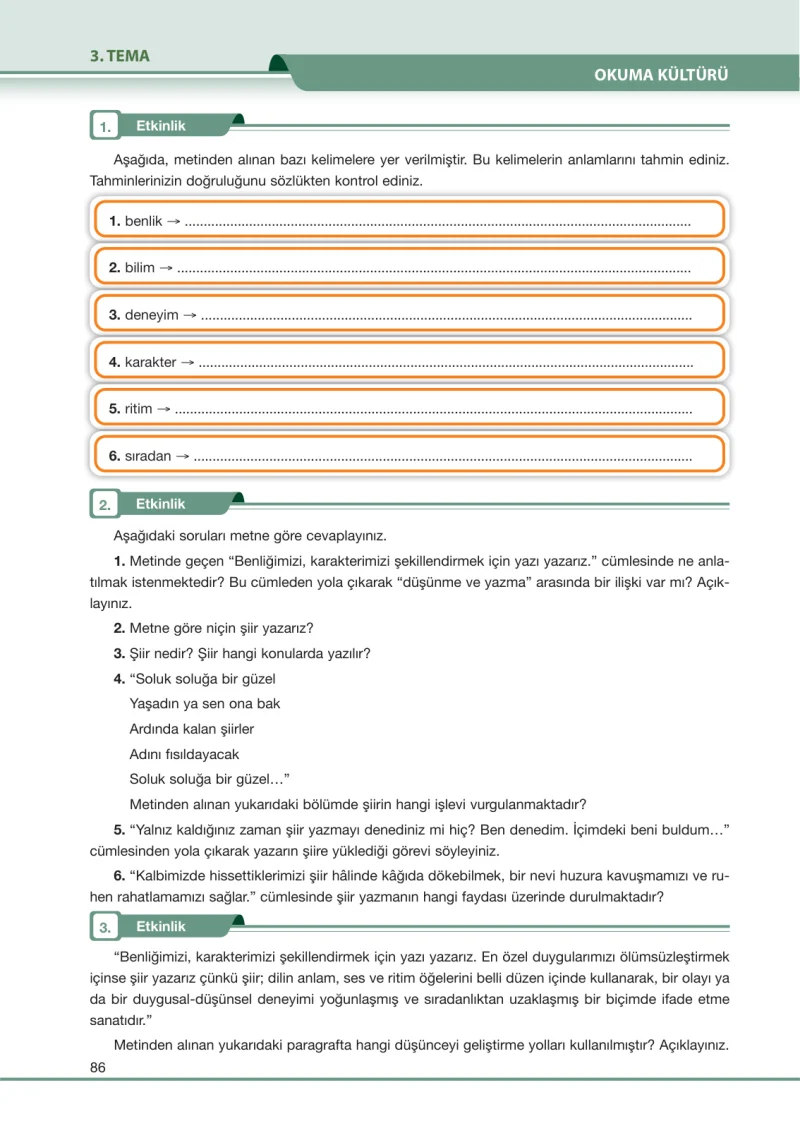 7. Sınıf Türkçe Ders Kitabı Cevapları Özgün Yayınları Sayfa 86