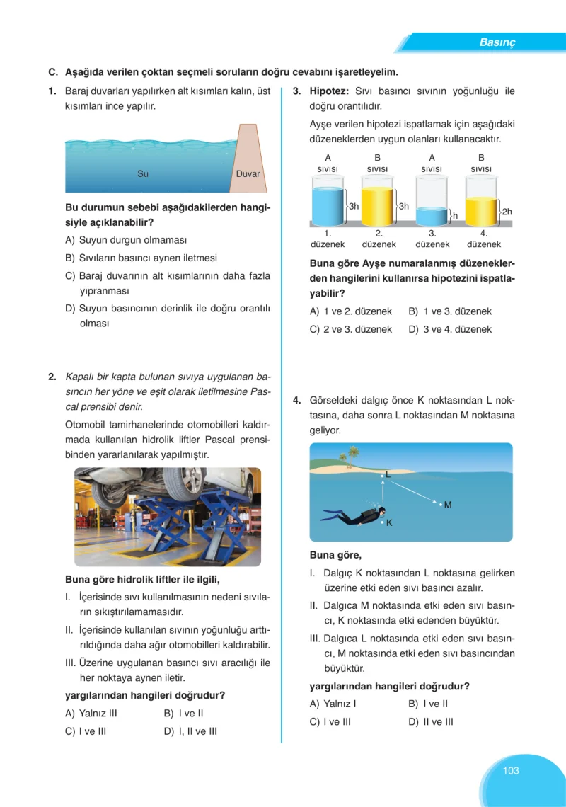 8. Sınıf Fen Bilimleri Ders Kitabı Cevapları Ata Yayınları Sayfa 103