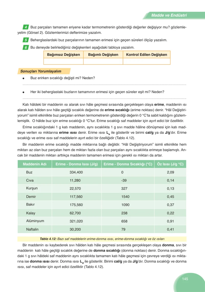 8. Sınıf Fen Bilimleri Ders Kitabı Cevapları Ata Yayınları Sayfa 145