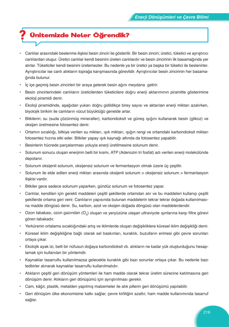 8. Sınıf Fen Bilimleri Ders Kitabı Cevapları Ata Yayınları Sayfa 219