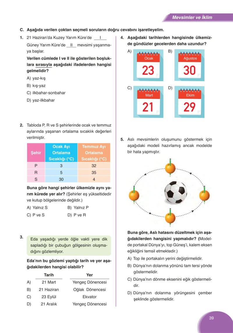 8. Sınıf Fen Bilimleri Ders Kitabı Cevapları Ata Yayınları Sayfa 39