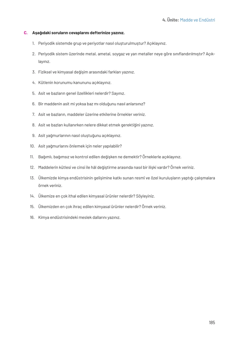 8. Sınıf Fen Bilimleri Ders Kitabı Cevapları Hecce Yayınları Sayfa 185