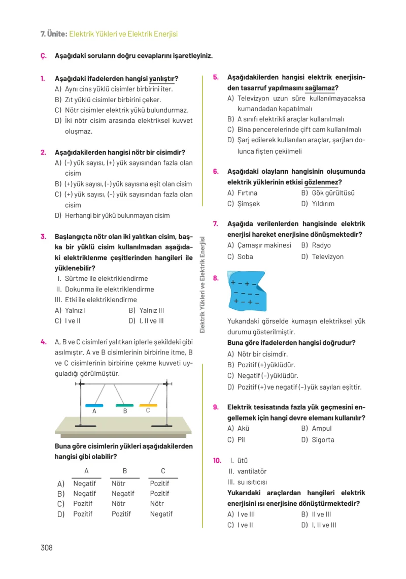 8. Sınıf Fen Bilimleri Ders Kitabı Cevapları Hecce Yayınları Sayfa 308