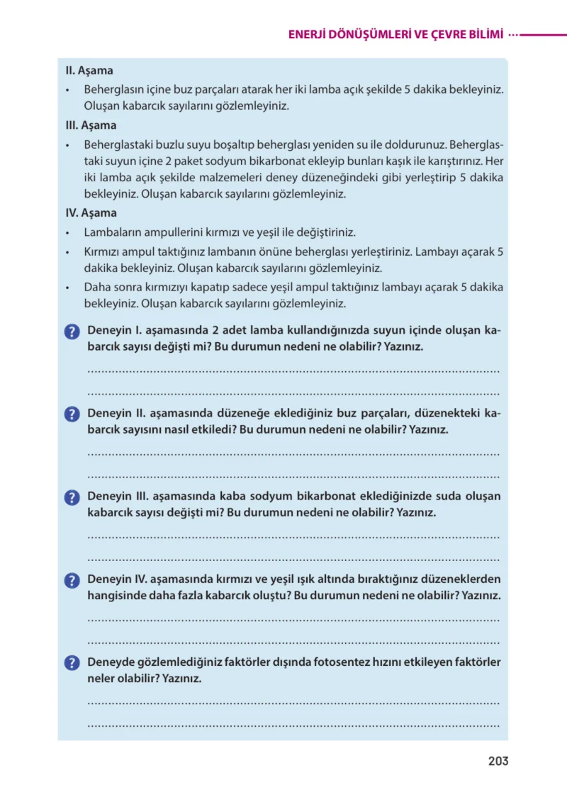 8. Sınıf Fen Bilimleri Ders Kitabı Cevapları Meb Yayınları Sayfa 203