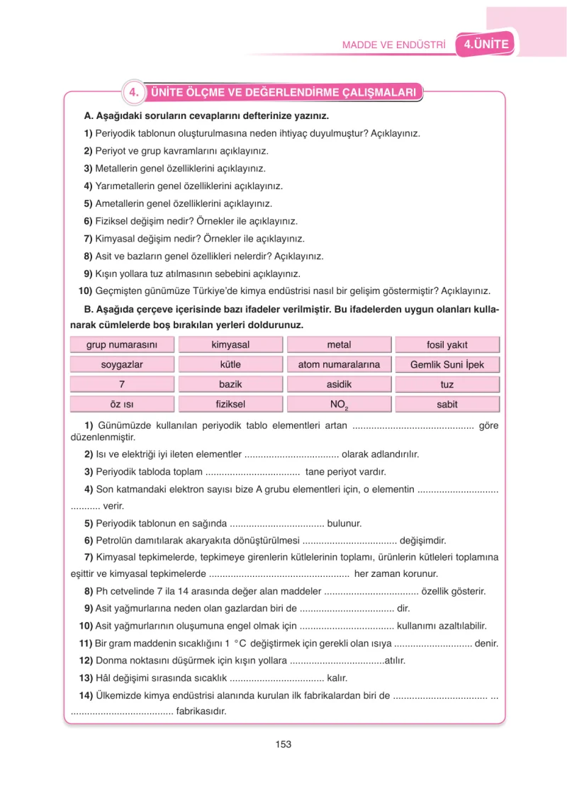 8. Sınıf Fen Bilimleri Ders Kitabı Cevapları SDR Dİkey Yayınları Sayfa 153