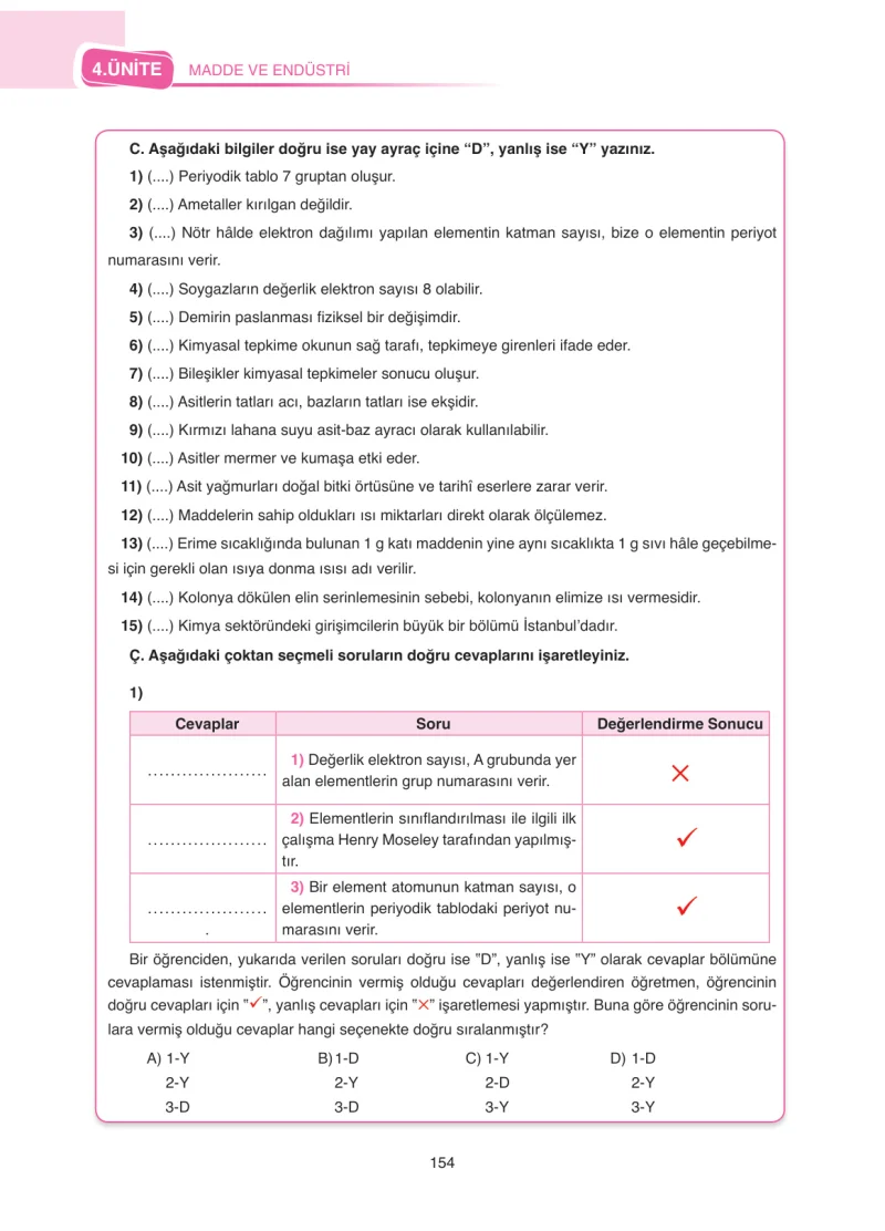 8. Sınıf Fen Bilimleri Ders Kitabı Cevapları SDR Dİkey Yayınları Sayfa 154