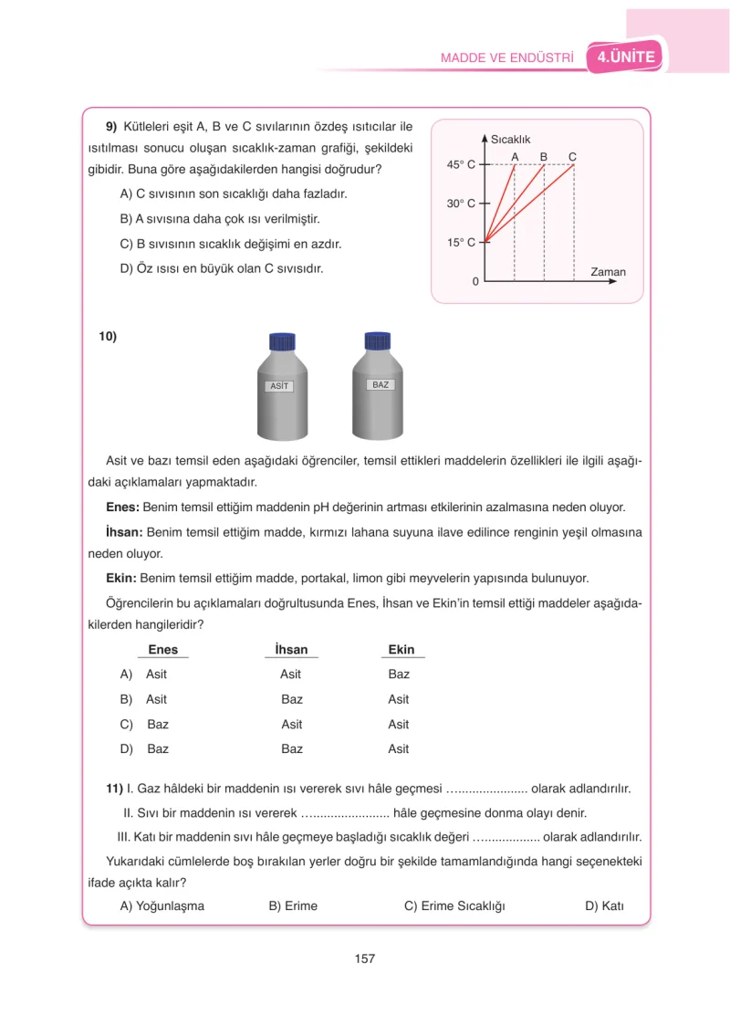 8. Sınıf Fen Bilimleri Ders Kitabı Cevapları SDR Dİkey Yayınları Sayfa 157