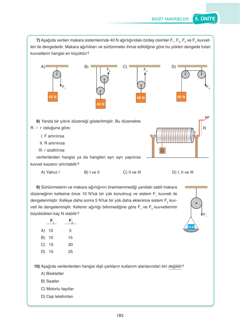 8. Sınıf Fen Bilimleri Ders Kitabı Cevapları SDR Dİkey Yayınları Sayfa 183