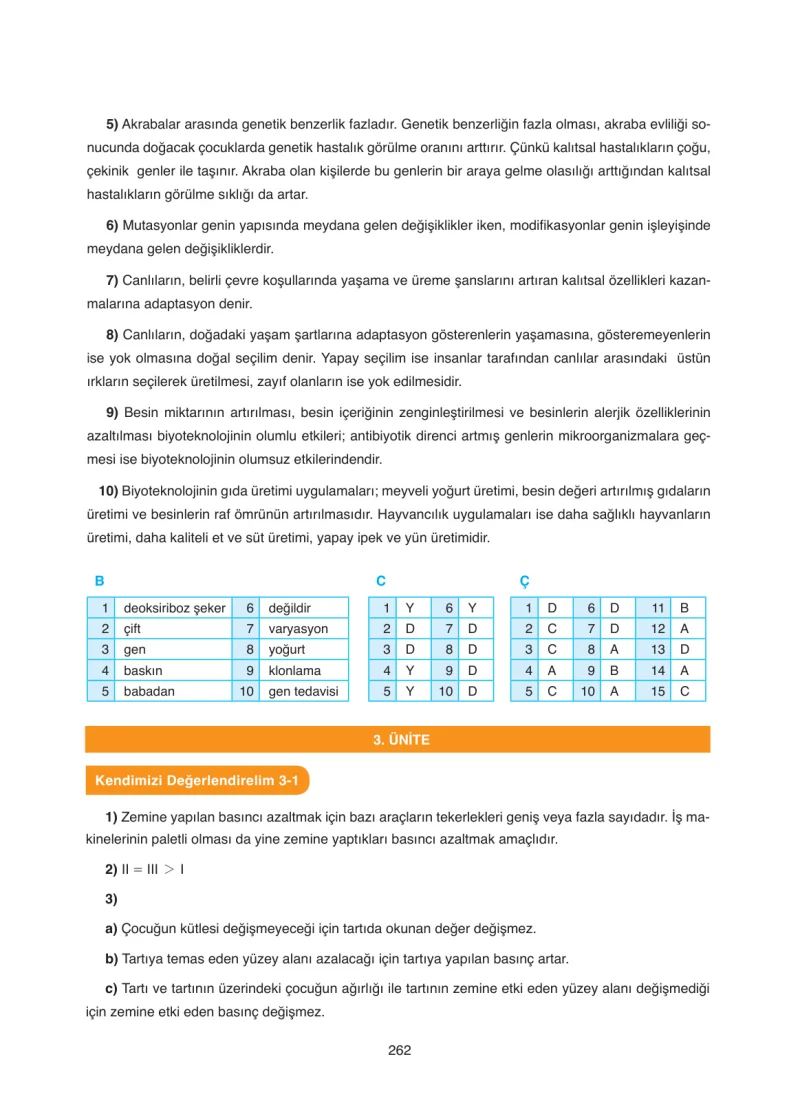 8. Sınıf Fen Bilimleri Ders Kitabı Cevapları SDR Dİkey Yayınları Sayfa 262