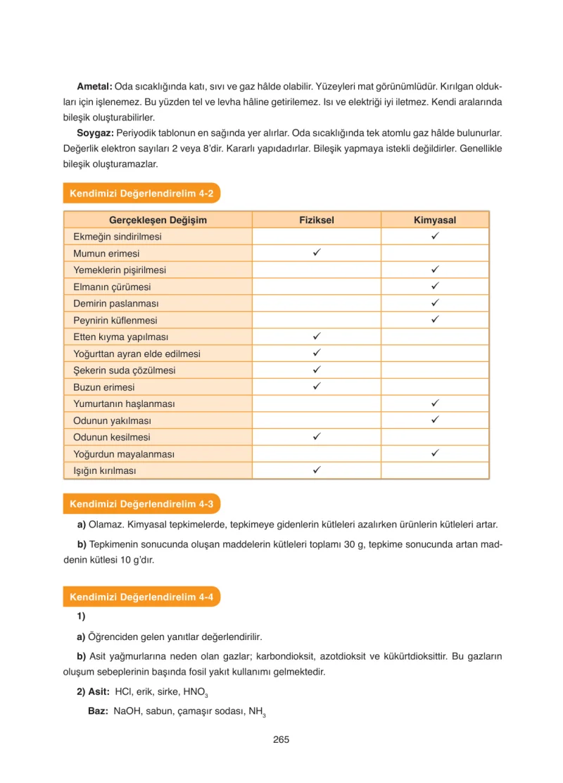 8. Sınıf Fen Bilimleri Ders Kitabı Cevapları SDR Dİkey Yayınları Sayfa 265