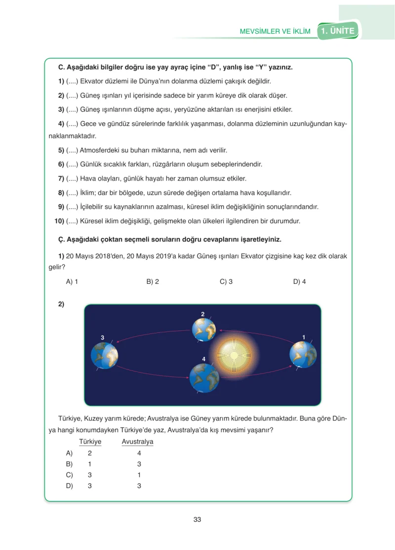 8. Sınıf Fen Bilimleri Ders Kitabı Cevapları SDR Dİkey Yayınları Sayfa 33