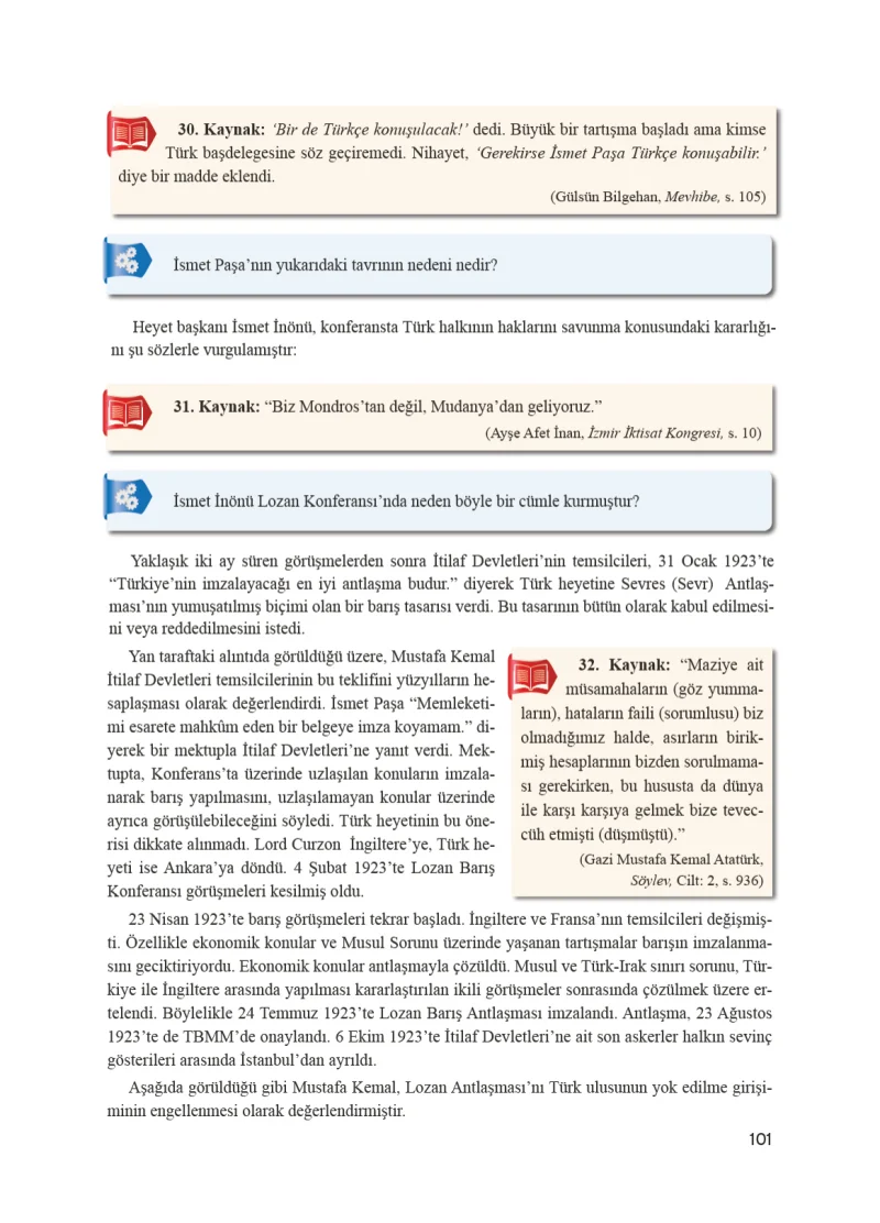 8. Sınıf İnkılap Tarihi Ders Kitabı Cevapları Bir Yay Yayınları Sayfa 101