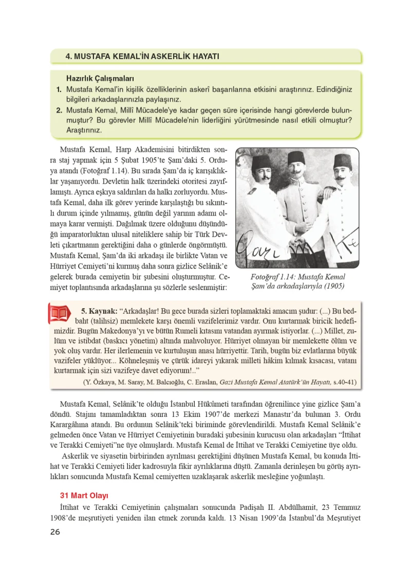 8. Sınıf İnkılap Tarihi Ders Kitabı Cevapları Bir Yay Yayınları Sayfa 26