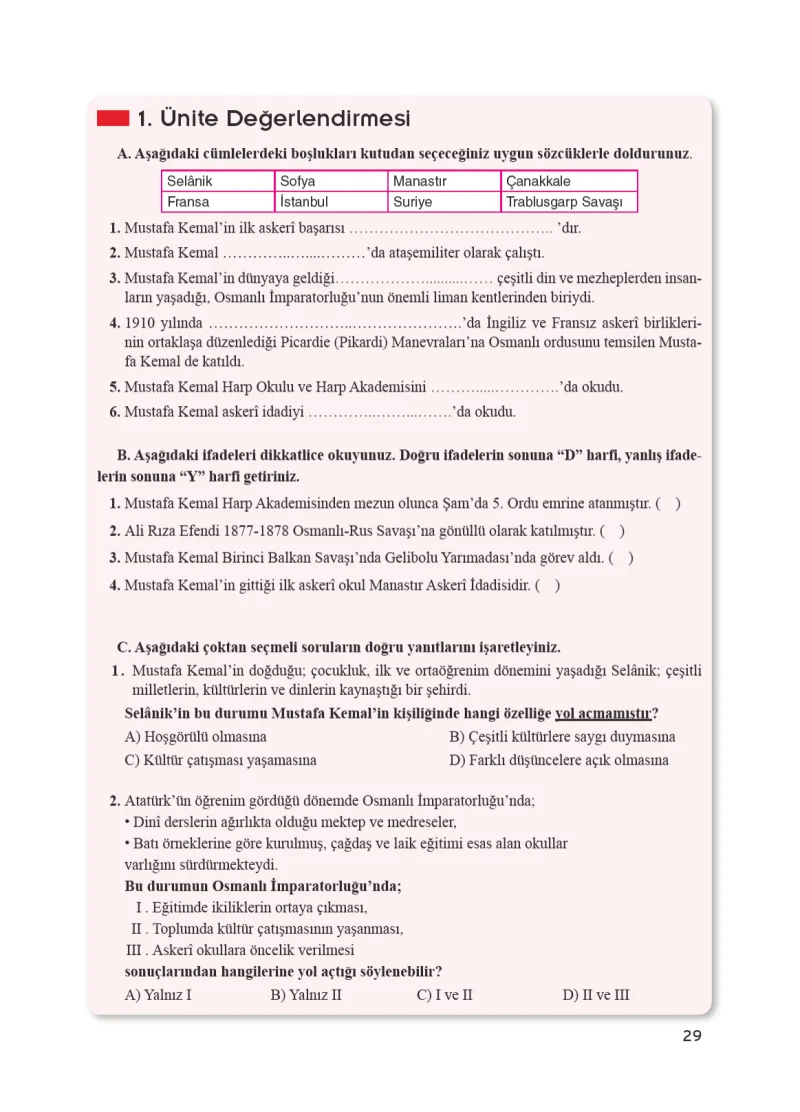 8. Sınıf İnkılap Tarihi Ders Kitabı Cevapları Bir Yay Yayınları Sayfa 29