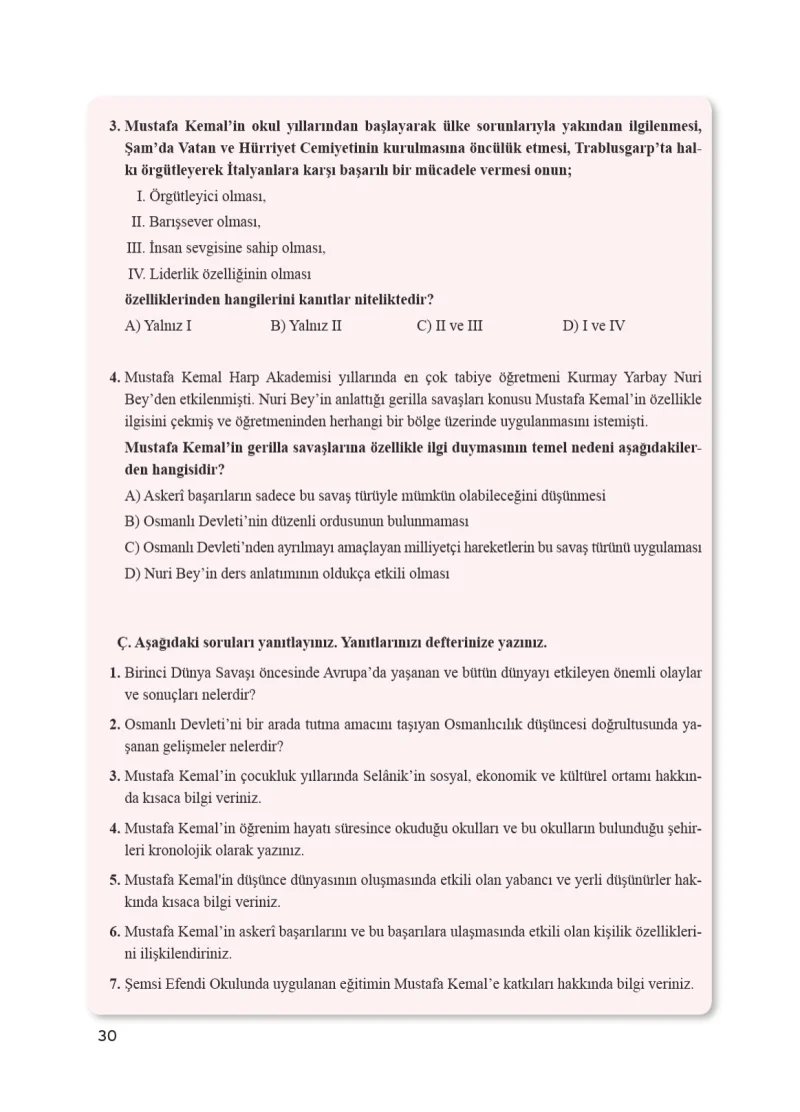 8. Sınıf İnkılap Tarihi Ders Kitabı Cevapları Bir Yay Yayınları Sayfa 30