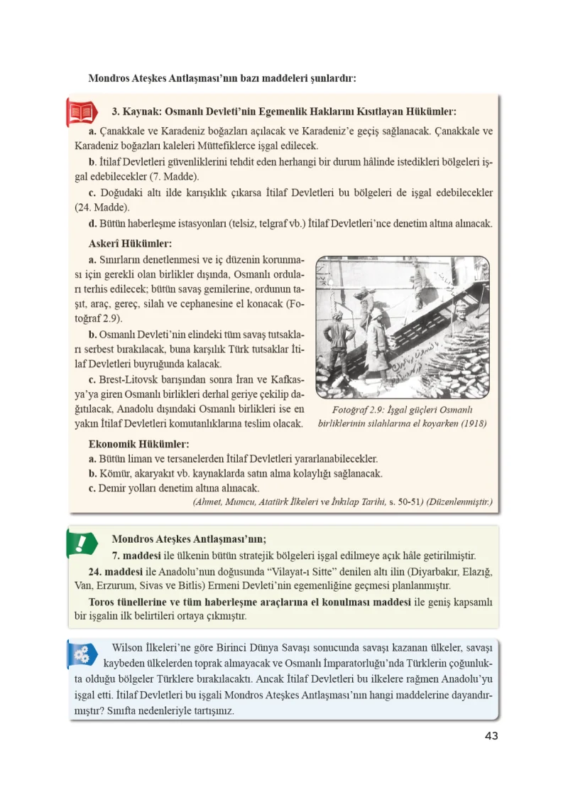 8. Sınıf İnkılap Tarihi Ders Kitabı Cevapları Bir Yay Yayınları Sayfa 43