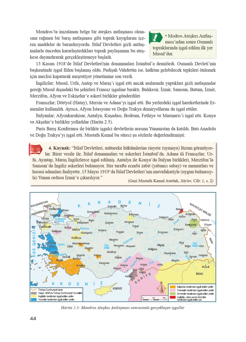 8. Sınıf İnkılap Tarihi Ders Kitabı Cevapları Bir Yay Yayınları Sayfa 44
