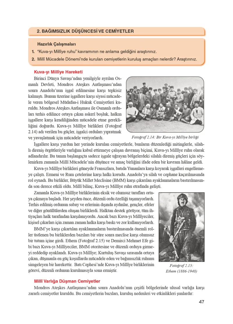 8. Sınıf İnkılap Tarihi Ders Kitabı Cevapları Bir Yay Yayınları Sayfa 47