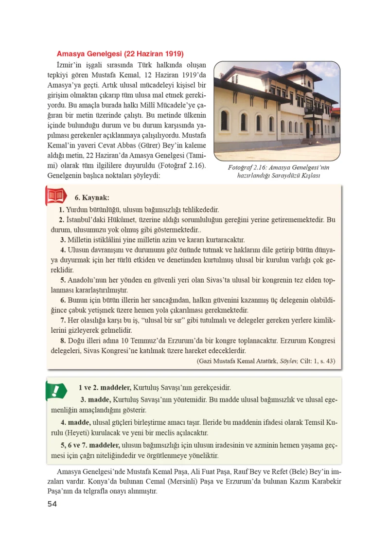 8. Sınıf İnkılap Tarihi Ders Kitabı Cevapları Bir Yay Yayınları Sayfa 54